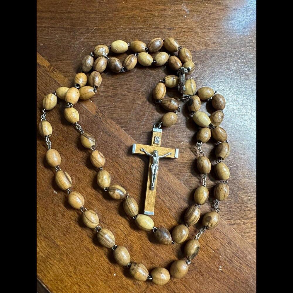 Rosary Wood Beads Made in Jerusalem Crucifix Holy Land